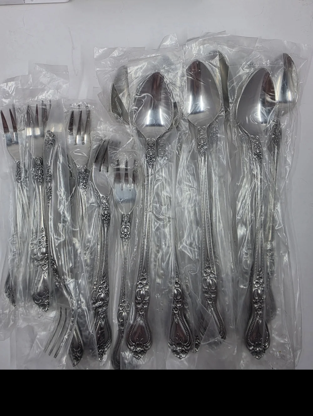 Rogers Precious Rose 24 Pieces Cocktail Forks Iced Tea Spoons Glossy Stainless